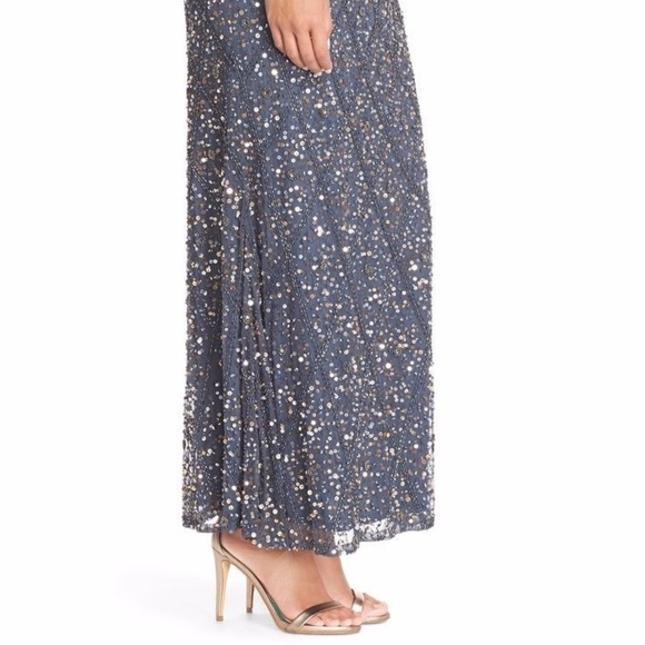 NWT Pisarro Nights‎ Embellished Mesh Gown Gunmetal Grey/Gold [SZ 4 ] - Picture 6 of 6